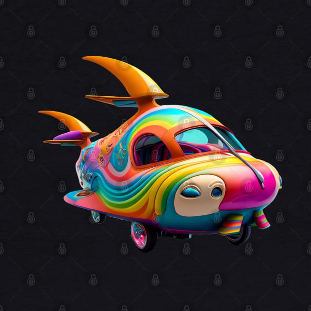 Fantasy Flying Car Funny Cute Rainbow Design for Kids by Pine Hill Goods